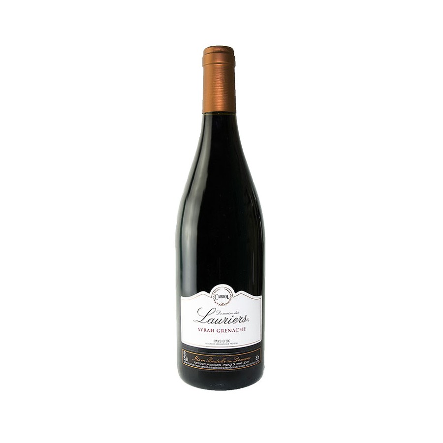 Pays d'Oc I.G.P Syrah / Grenache, vin rouge souple et fruité, aux arômes de fruits rouges.